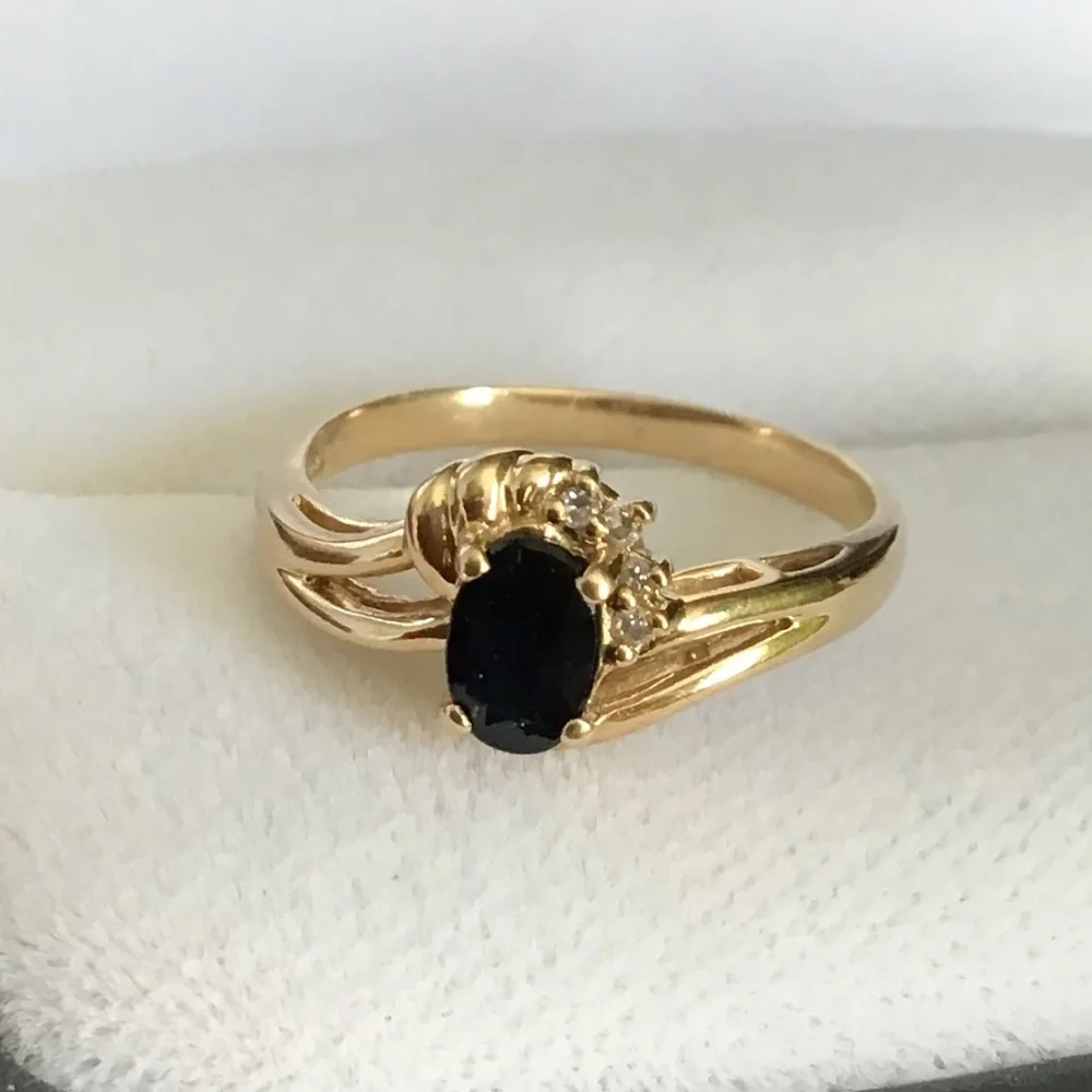 14K Gold Sapphire & Diamond Ring Size 6 1/4 Vintage Excellent Condition - Picture 2 of 13